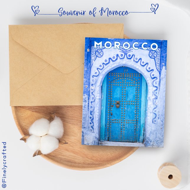 Postal Bonita puerta de Medina Azul de Chefchaouen marroq (Subido por el creador)