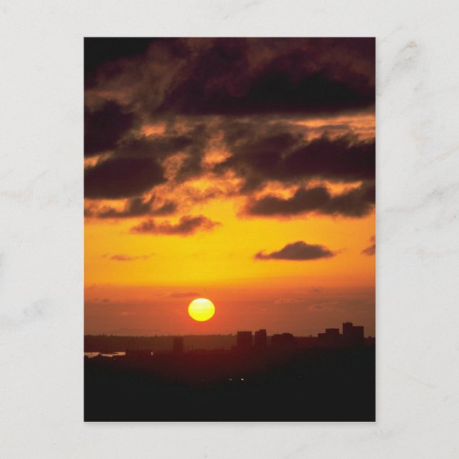 Postal Bonita puesta de sol: Esquina del centro de la ciu (Anverso)