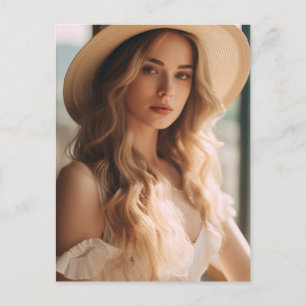 Postal Bonita rubia en rosa