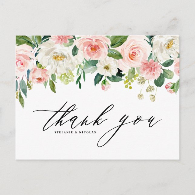 Postal Bonito acuarela Boda de flores jardín gracias (Anverso)