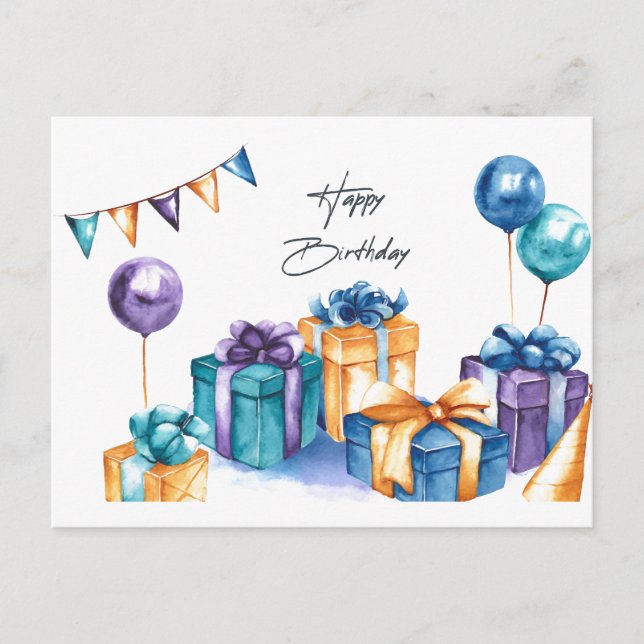 Postal Bonito acuarela feliz cumpleaños (Anverso)
