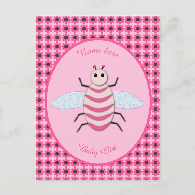 Postal Bonito Bebé Rosa Bee Personalizado (Anverso)