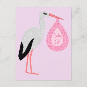 Postal Bonito Bebé Rosa Stork