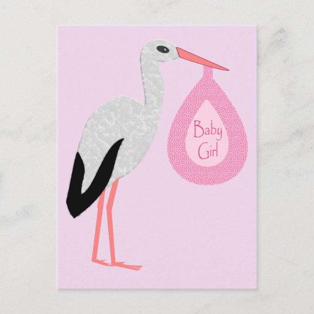 Postal Bonito Bebé Rosa Stork (Anverso)