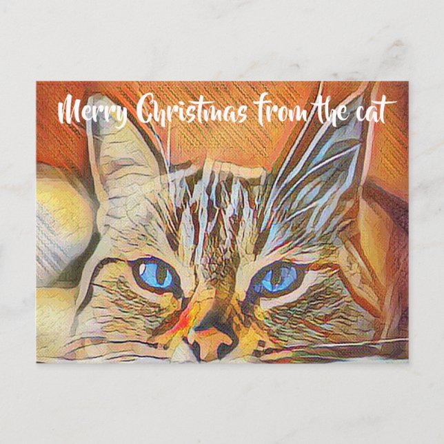 Postal Bonito Blue Eyed Cat Art Feliz Saludo de Navidad (Anverso)