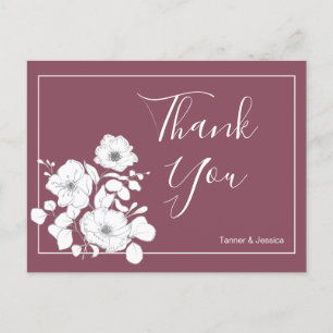 Postal Bonito Boda floral morado y blanco gracias
