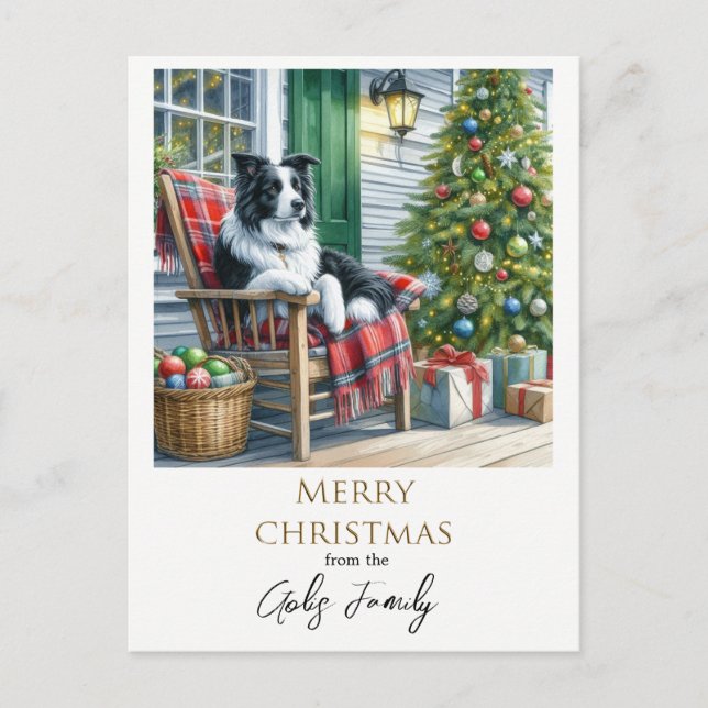 Postal Bonito Border Collie Navidad de vacaciones  (Anverso)