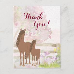 Postal Bonito Brown Mare, Fool, Flores Caballos Gracias