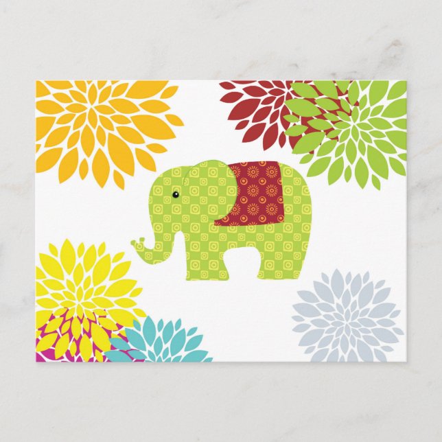 Postal Bonito colorida energía hippie elefante (Anverso)
