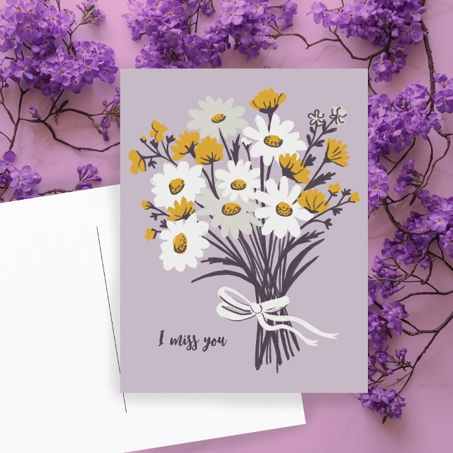 Postal Bonito Daisy Bouquet TE ECHO DE MENOS, dulce PERSO (Pretty Daisy Bouquet I MISS YOU Sweet CUSTOM Postcard
)