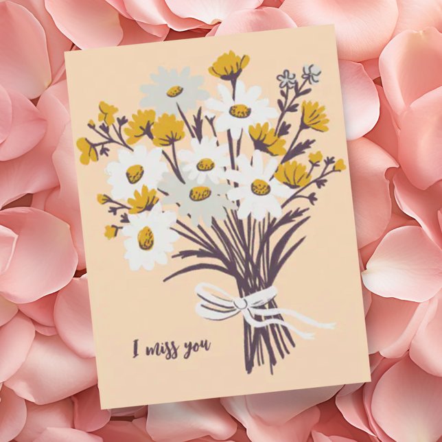Postal Bonito Daisy Bouquet TE ECHO DE MENOS, dulce PERSO (Retro daisy bouquet "I miss you" custom postcard)