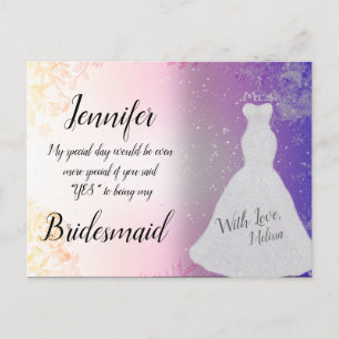 Postal Bonito de la dama de honor rosa con vestido Boda