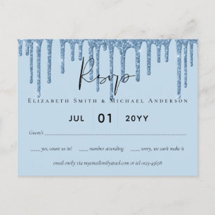 Postal Bonito de presupuesto Purpurina Girly AZUL Boda RS