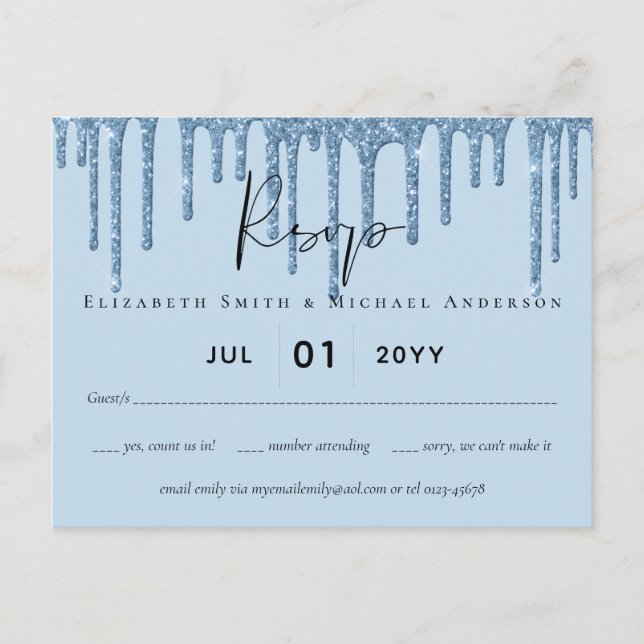 Postal Bonito de presupuesto Purpurina Girly AZUL Boda RS (Anverso)
