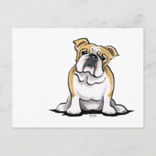 Postal Bonito de Sentada del Bulldog Blanco Amanecer