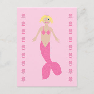 Postal Bonito Fantasía rosa Mermaid