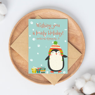 Postal ¡Bonito feriado! Cute pingüino   Navidades diverti