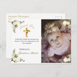 Postal Bonito Floral Gold Cross Baptism Foto Gracias