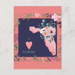Postal Bonito Floral I Love Florida State Map
