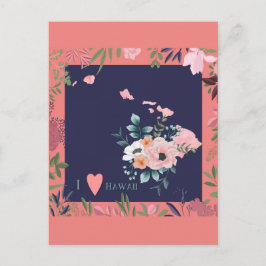Postal Bonito Floral I Love Hawaii State Map Postcard