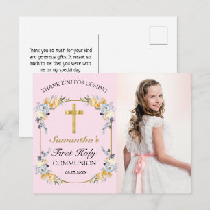 Postal Bonito Floral Rosa 1ª Santa Comunión Gracias Po