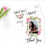 Postal Bonito Flores acuáticas Script Photo You<br><div class="desc">Bonito Watercolor Flores Script Foto Gracias Postcard.</div>