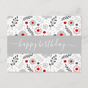 Postal Bonito Flores modernas rojas y grises Cumpleaños