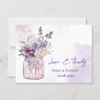 Postal Bonito Flores Púrpura Mason Jar Boda Gracias