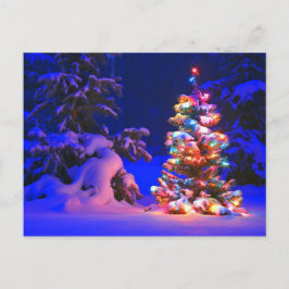 Postal Bonito Fotografía de nieve iluminada por árbol de 