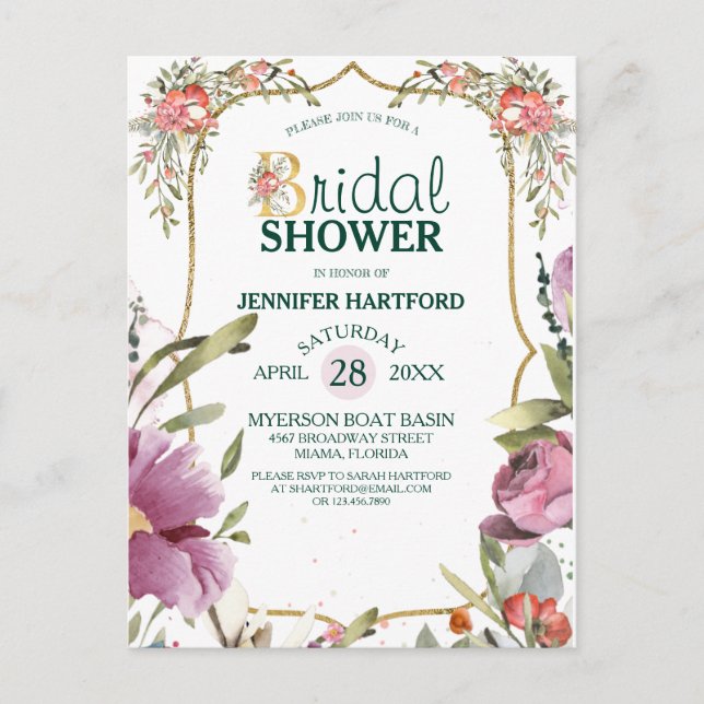 Postal Bonito Garden Blossom Floral Bridal Shower (Anverso)