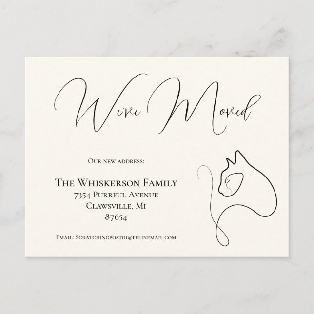 Postal Bonito gato negro e marfil hemos movido la Invitac (Anverso)