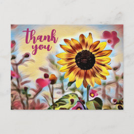 Postal Bonito girasol amarillo y flores rosas gracias