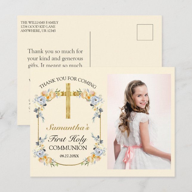 Postal Bonito Mariposa Floral Santa Comunión Gracias (Anverso / Reverso)