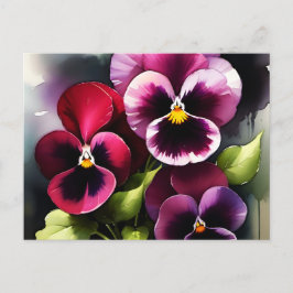 Postal Bonito maroon daek pansies rojos pintura acuarela