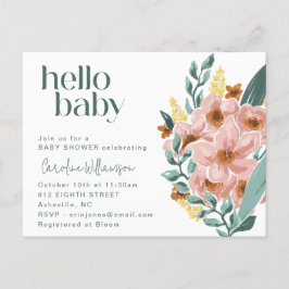 Postal Bonito Mint Sage Pink Floral Hola Baby Shower
