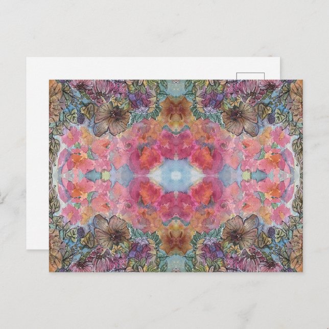 Postal Bonito Moda Flor Jardín acuático Pintado (Anverso / Reverso)