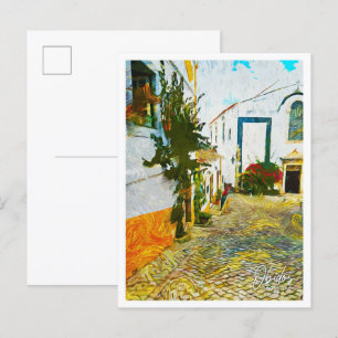 Postal Bonito paisaje de pintura al óleo de Obidos Portug