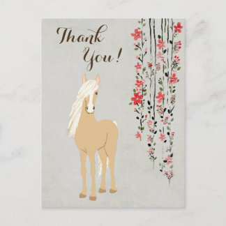 Postal Bonito Palomino Pony y Flores Caballos Gracias