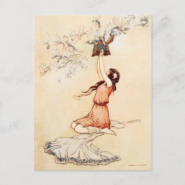 Postal Bonito Pandora abriendo su caja (Anverso)