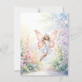 Postal Bonito Pastel de Mariposa en Jardín de Flores