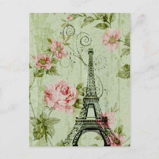 Postal bonito primavera menta de menta rosa parís floral  (Anverso)