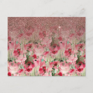 Postal Bonito Rosa de Faux Purpurina de Oro sobre acuarel