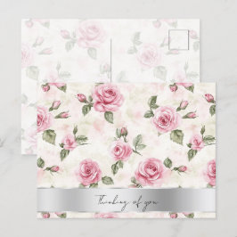 Postal Bonito rosa Roses Floral Pensando en ti