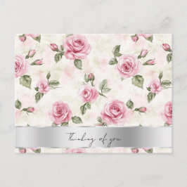 Postal Bonito rosa Roses Floral Pensando en ti