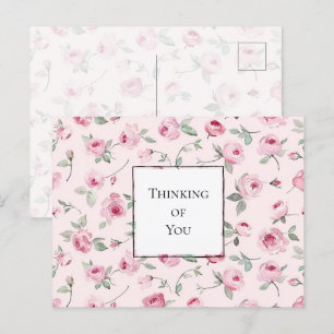 Postal Bonito rosa Roses Floral Pensando en ti