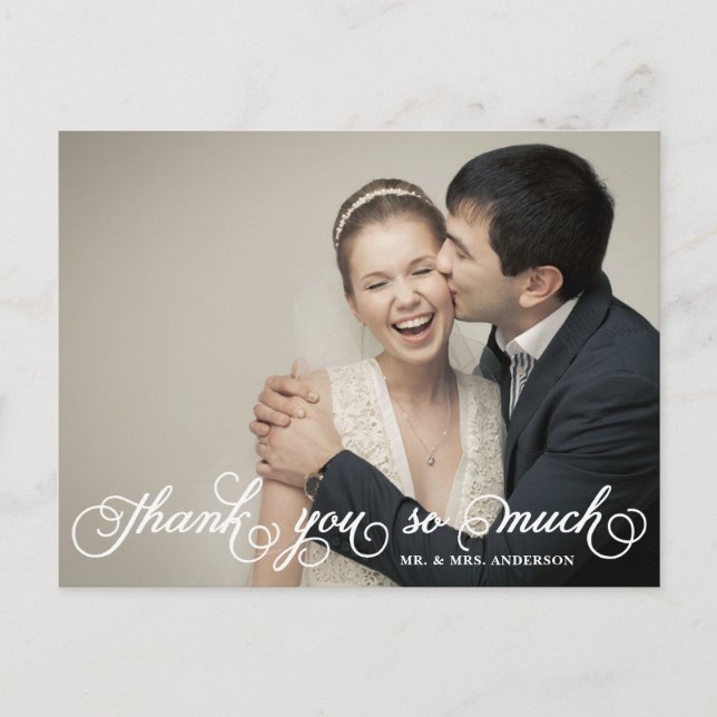 Postal Bonito Script Boda Foto Gracias Postcard (Anverso)