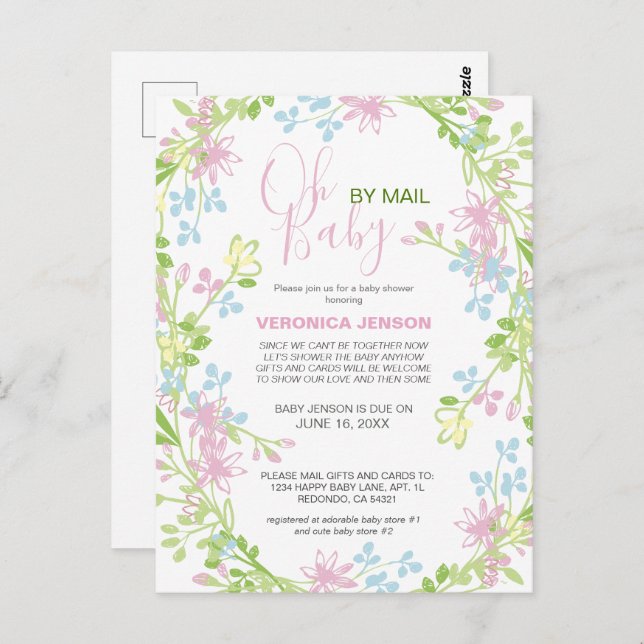Postal Bonito Spring Floral Baby Shower por correo (Anverso / Reverso)