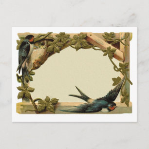 Postal Bonito Vintage Rústico Blank Ivy & Swallow Border