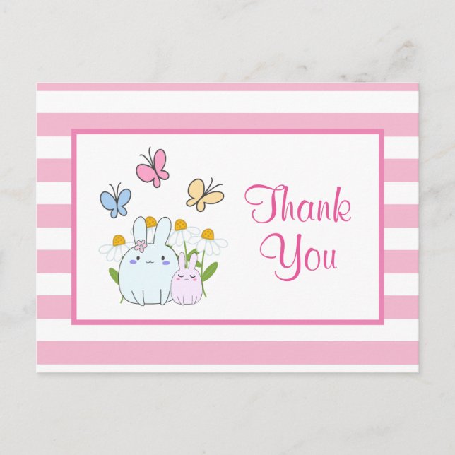 Postal Bonitos conejillos, mariposas y flores Fiesta grac (Anverso)