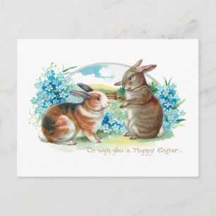 Postal Bonitos conejitos de Pascua y nomeolvides